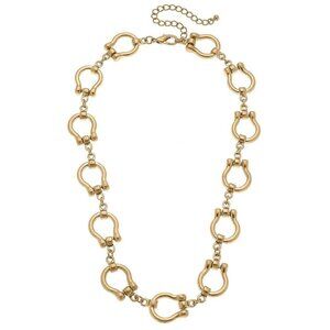Trigger Horsebit Linked Necklace in Worn Gold Canvas Style -